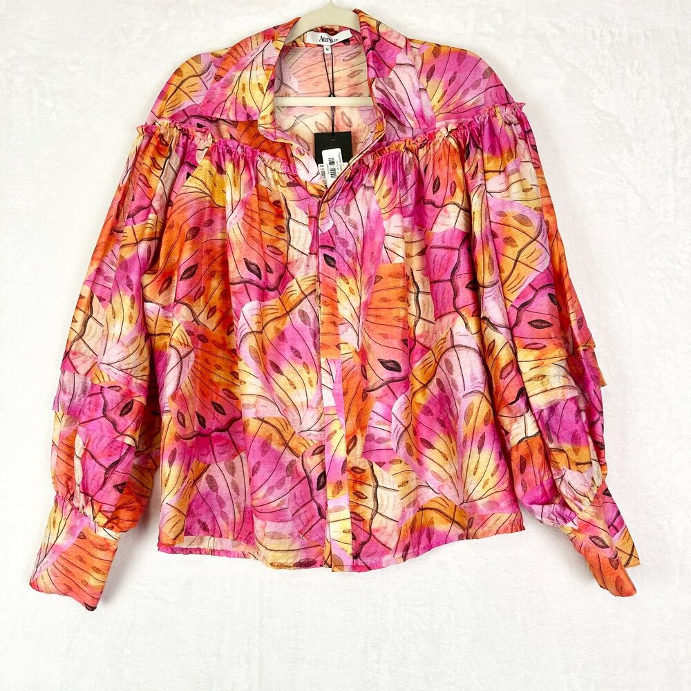 Anthropologie Aureta Papillon Elodie Blouse Size Medium NWT Butterfly Linen